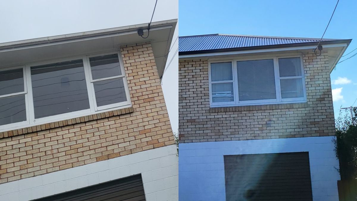 Weathered timber fascia, alongside a Colorsteel RIGS fascia cover