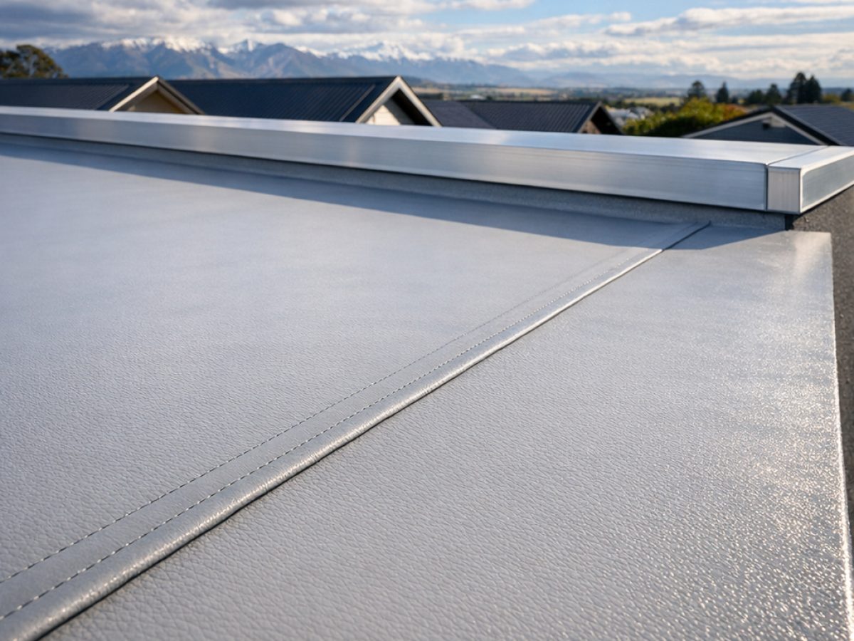 Heat-welded seam detail on a TPO membrane flat roof