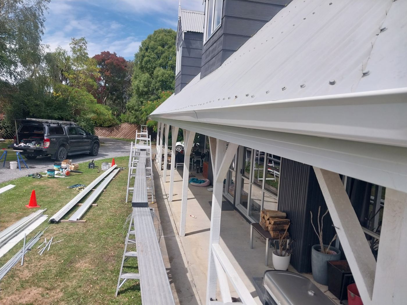 Completed white fascia and spouting along the full veranda line