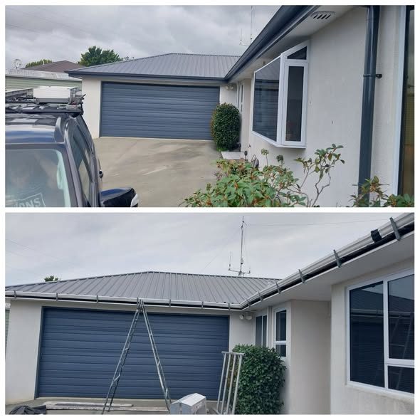 Before and after of a Timaru fascia and internal gutter replacement